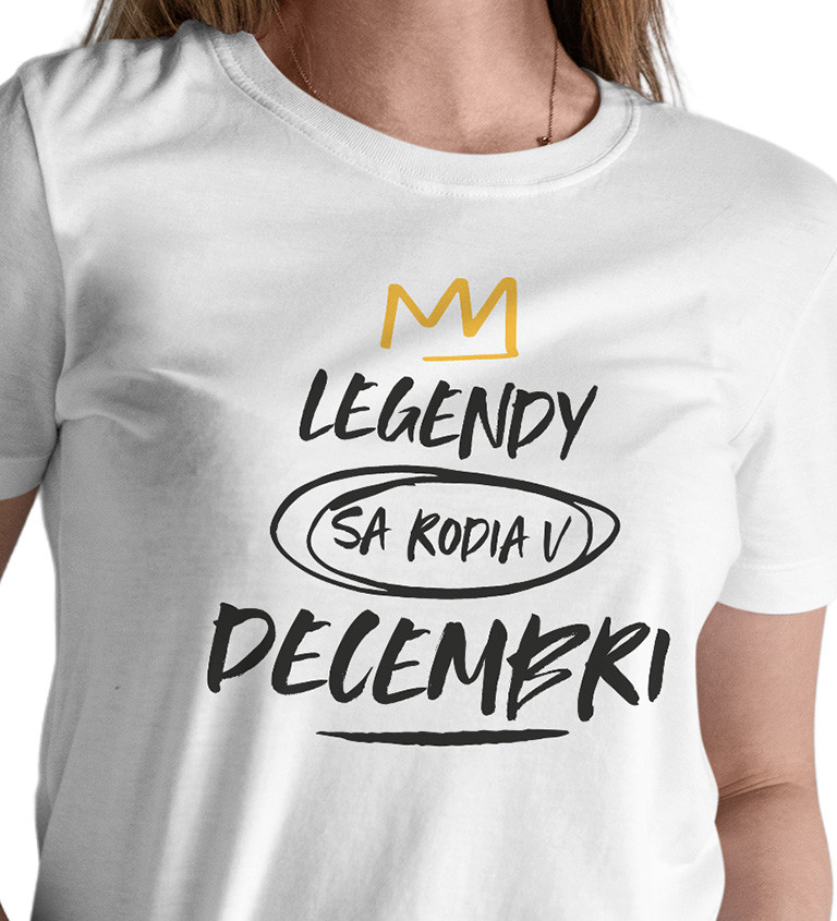 Dámske tričko biele Legendy sa rodia v decembri XS