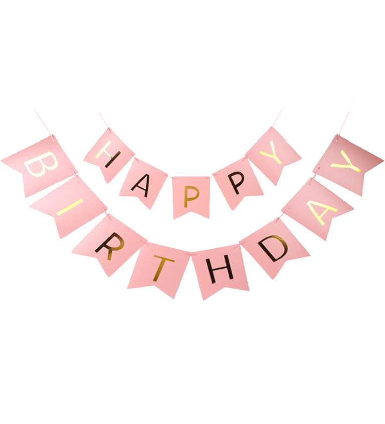 Happy birthday banner růžový