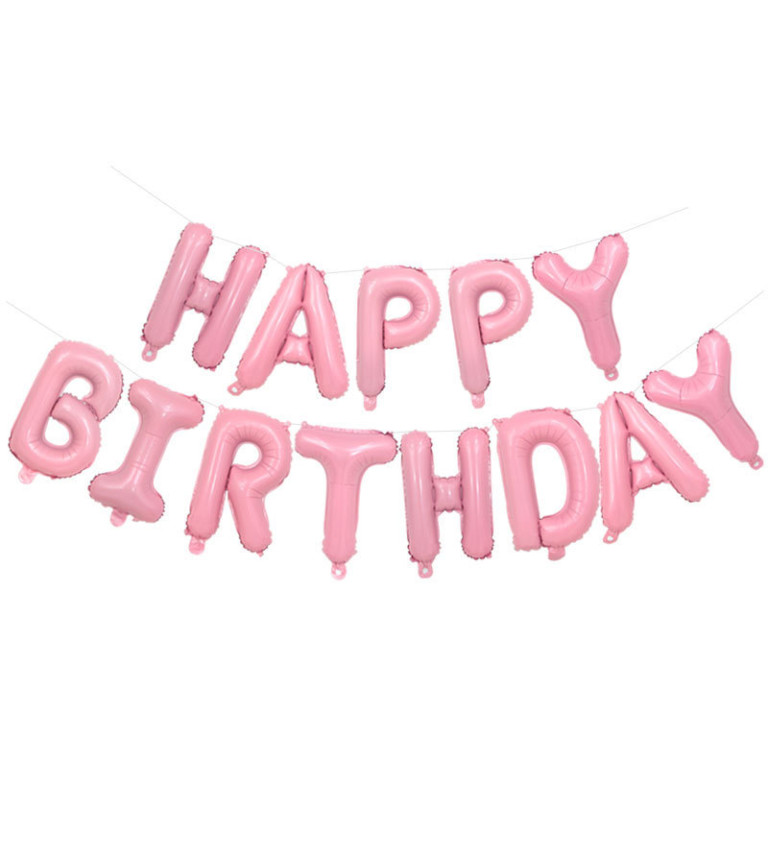 Fóliový balónek Happy birthday - růžový