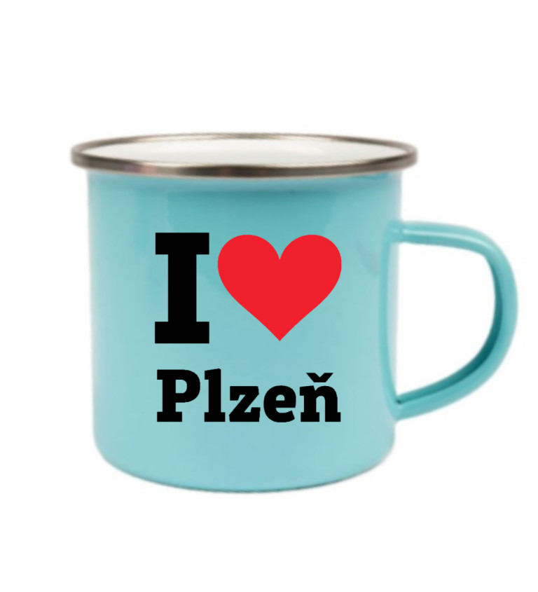 Plecháček modrý Pánské bílé triko I love Plzeň