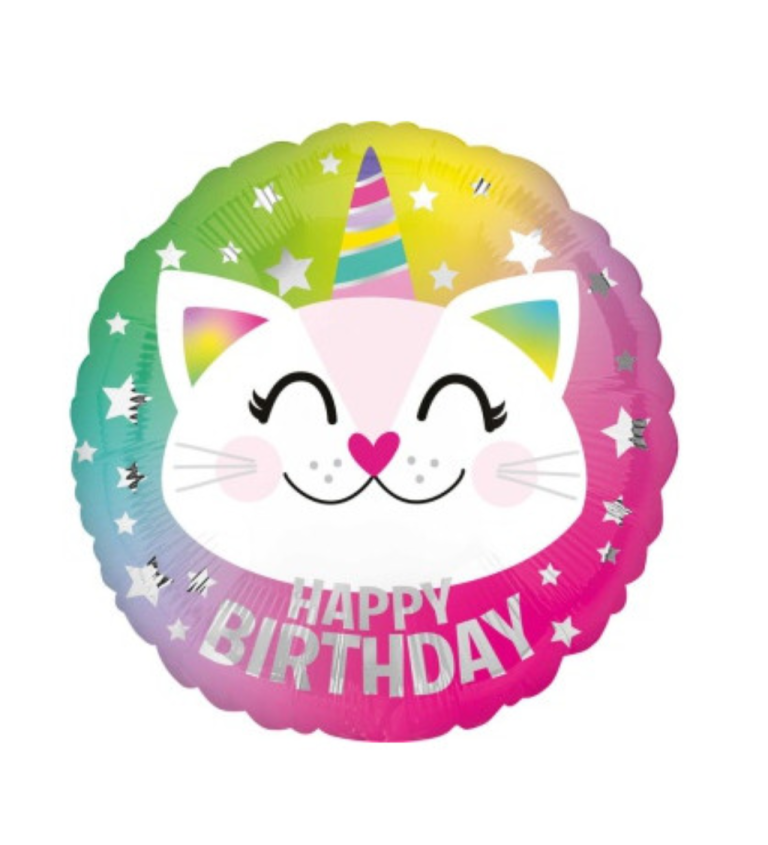 Fóliový balónek - happy birthday - kočička