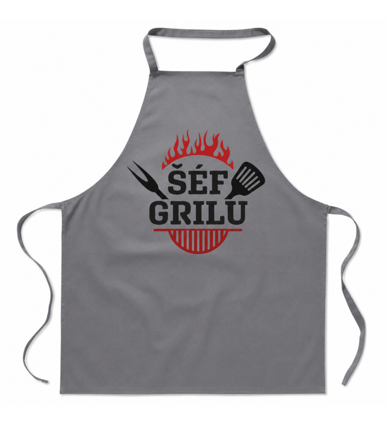Šedá zástěra s nápisem Šéf grilu