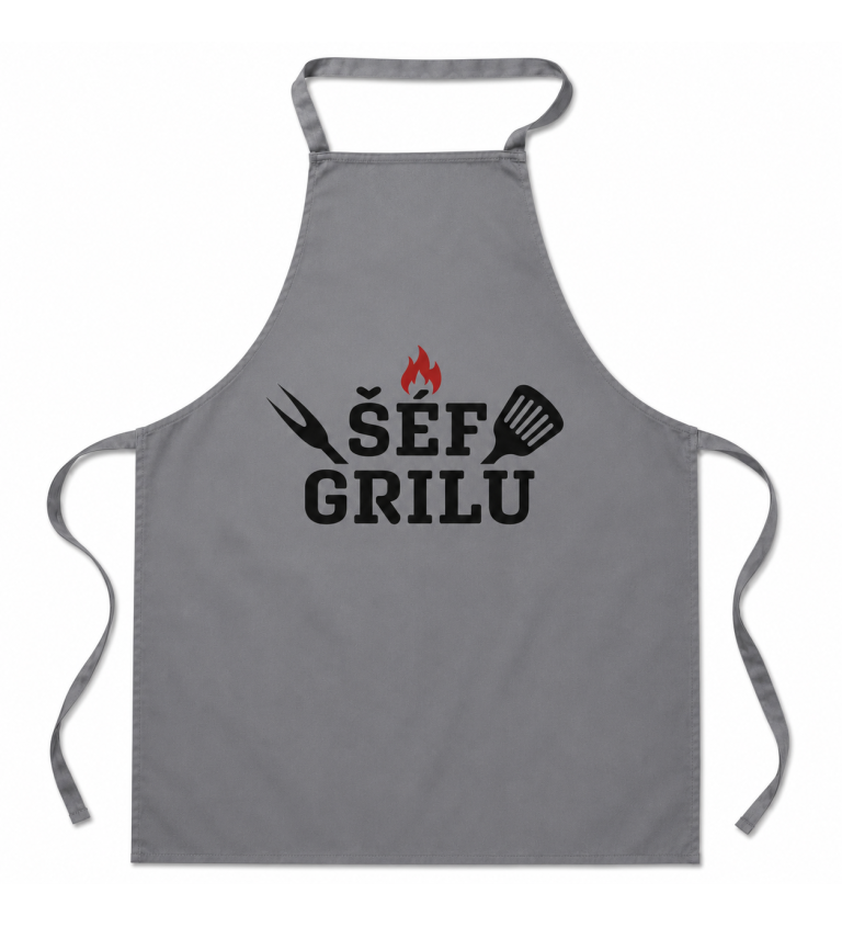 Šedá zástěra s nápisem Šéf grilu