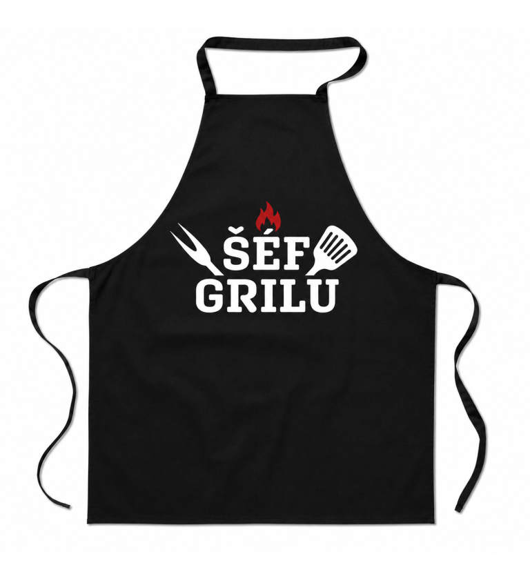 Černá zástěra s nápisem Šéf grilu