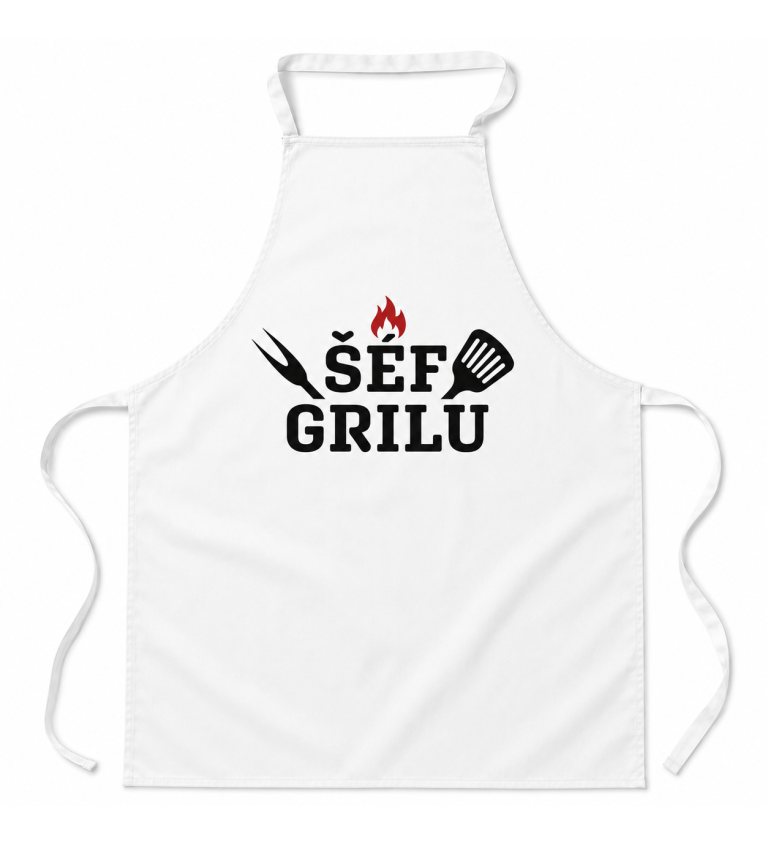 Bílá zástěra s nápisem Šéf grilu